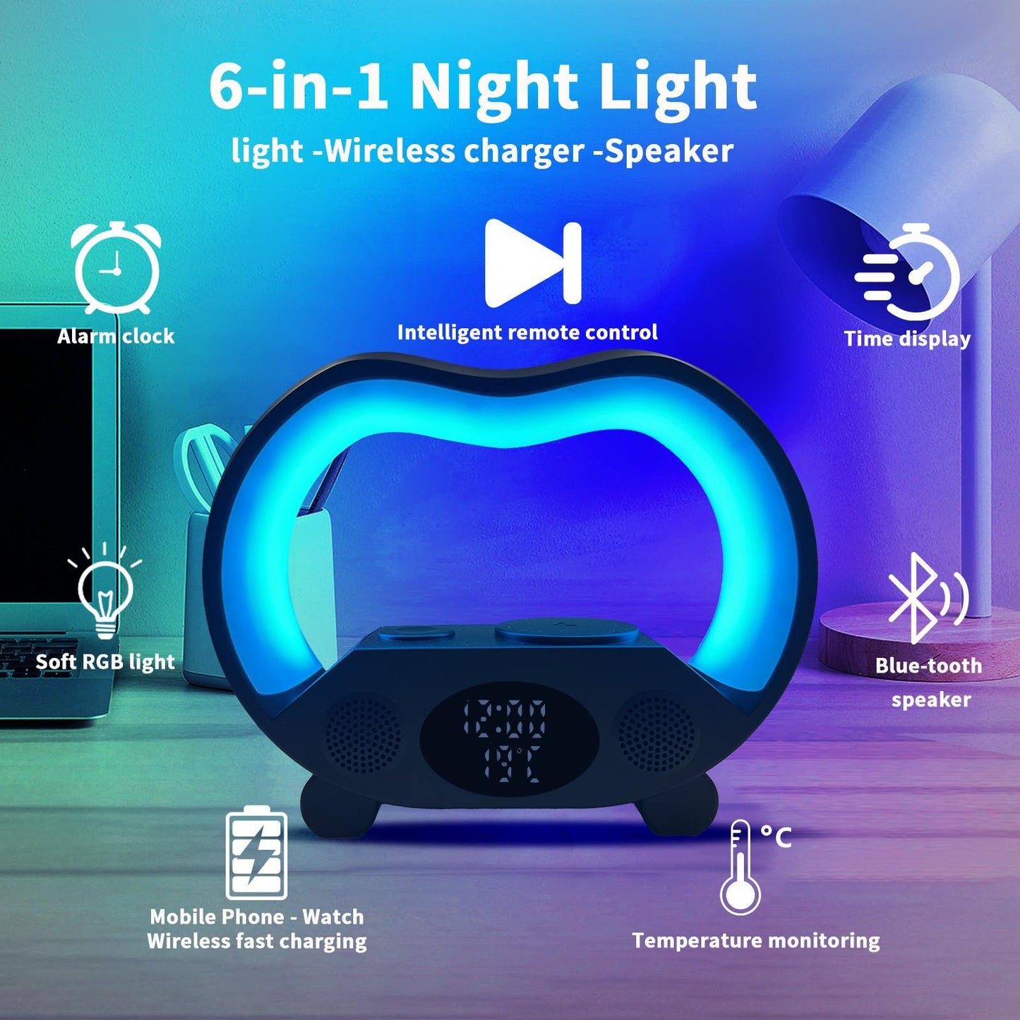 6 In 1 Wireless Charging Night Light Wireless Speaker 4.5 ⭐⭐⭐⭐✰ out of 5 stars (534)
